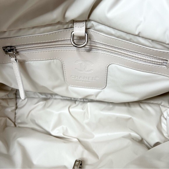 Authentic Chanel Coco Cocoon Nylon Tote Bag Tweed Print Cream Off White - Picture 13 of 15